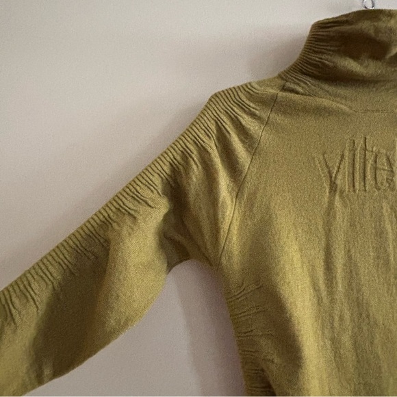 NWT Vitelli Italy Sz 4 S Green Cashmere Blend Turtleneck With Brown Fur Sleeves - Picture 4 of 10
